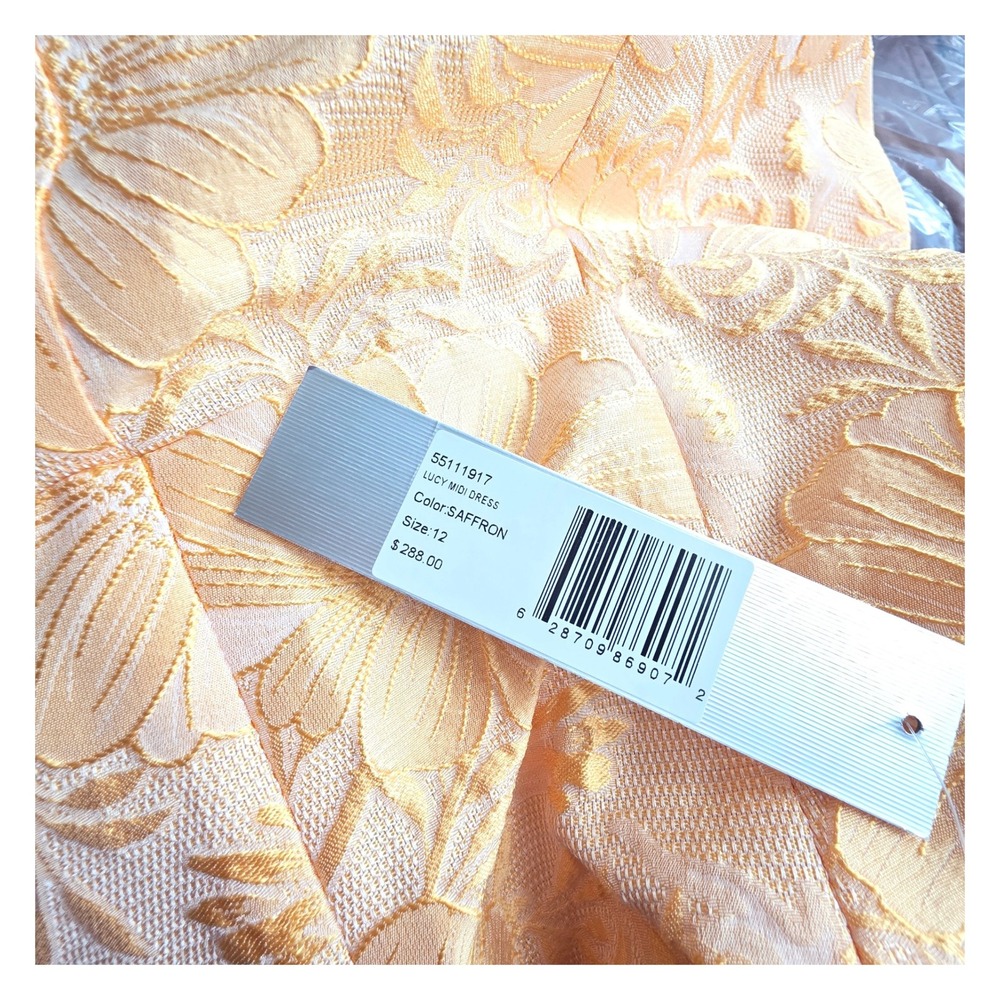 NWT Kay Unger New York Strapless Floral Jacquard Dress Saffron Size‎ 12 - Picture 7 of 9